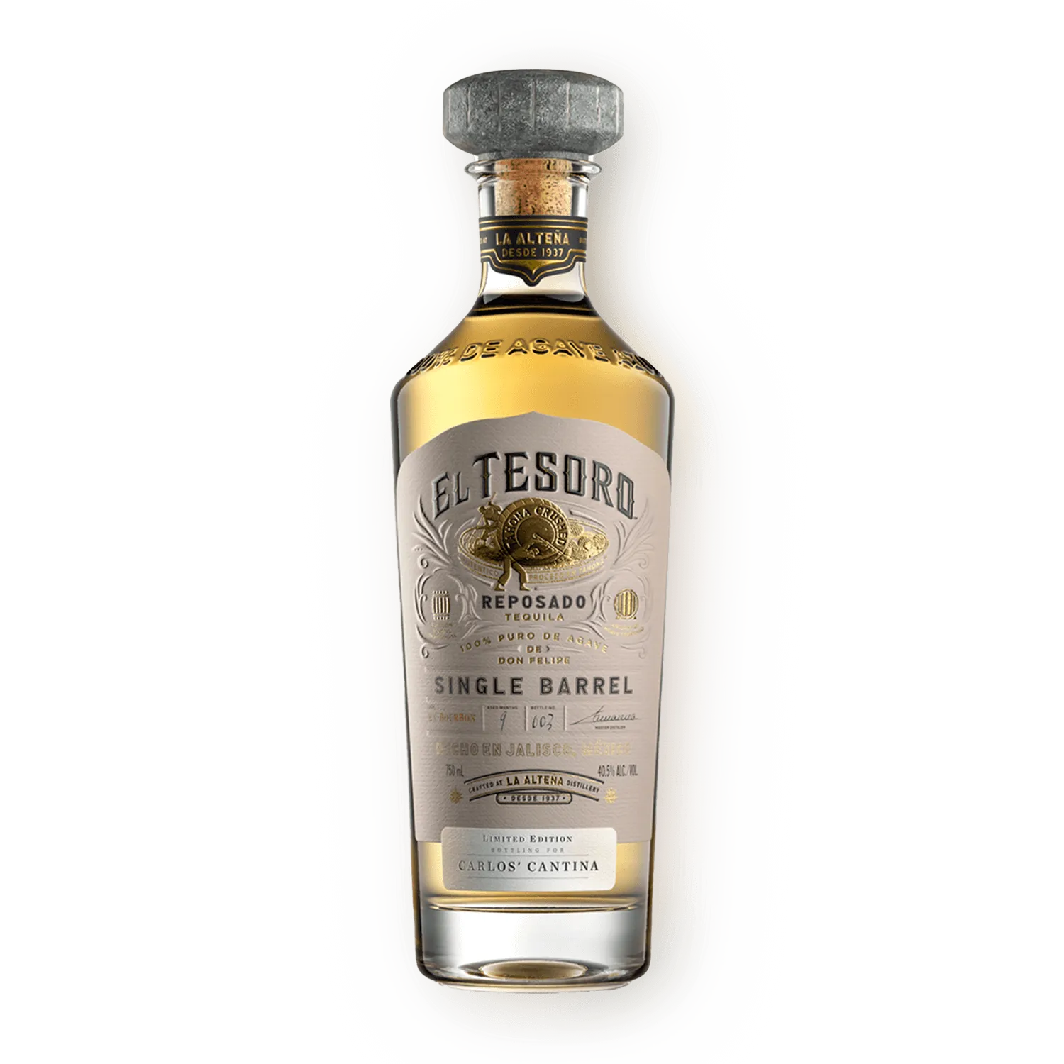 bottle of EL TESORO Single Barrel Reposado Tequila